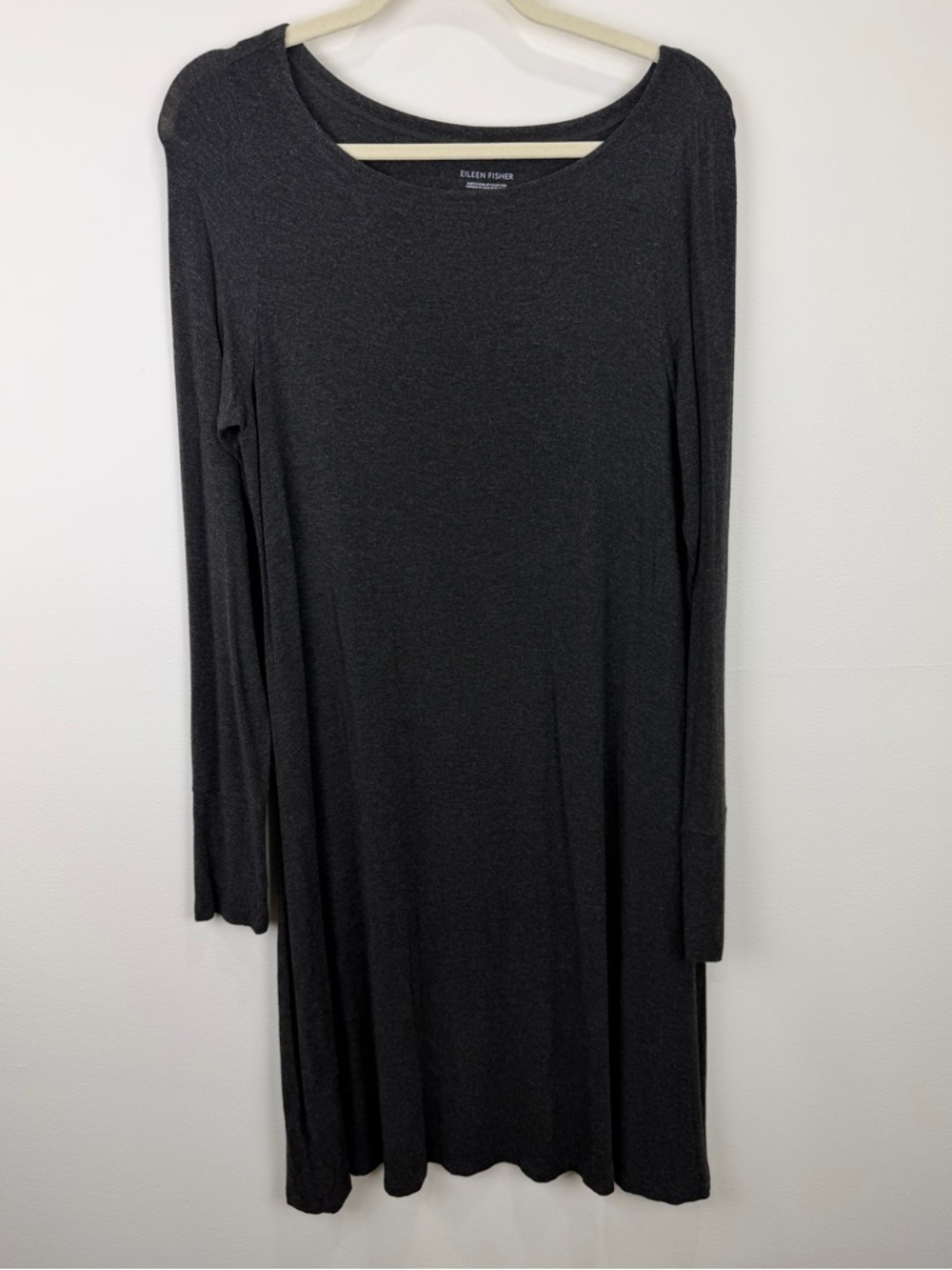 Eileen Fisher Gray Long Sleeve Tunic Top Thumbhole Minimalist Core L